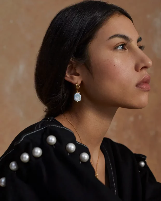 Large Pearl Hoop Earrings - 图片 2